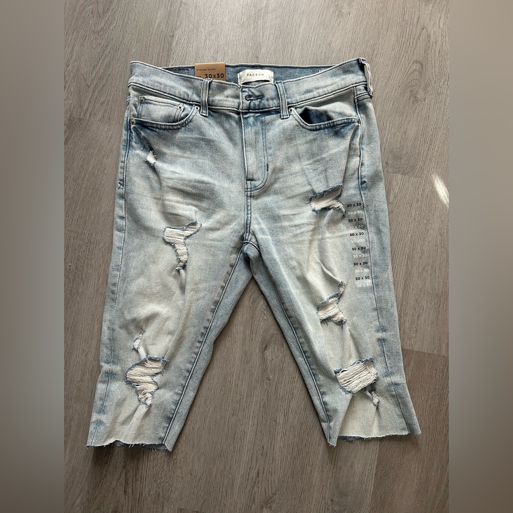 PacSun 30x30 Stacked Skinny Light Blue Denim Shorts NWT